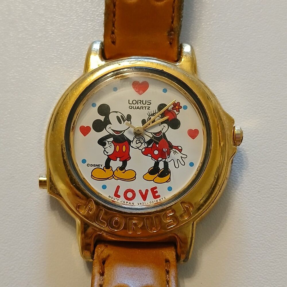 VTG Lorus Mickey Minnie Mouse Love Watch V421-0020 - Flaking OEM Strap - 33mm